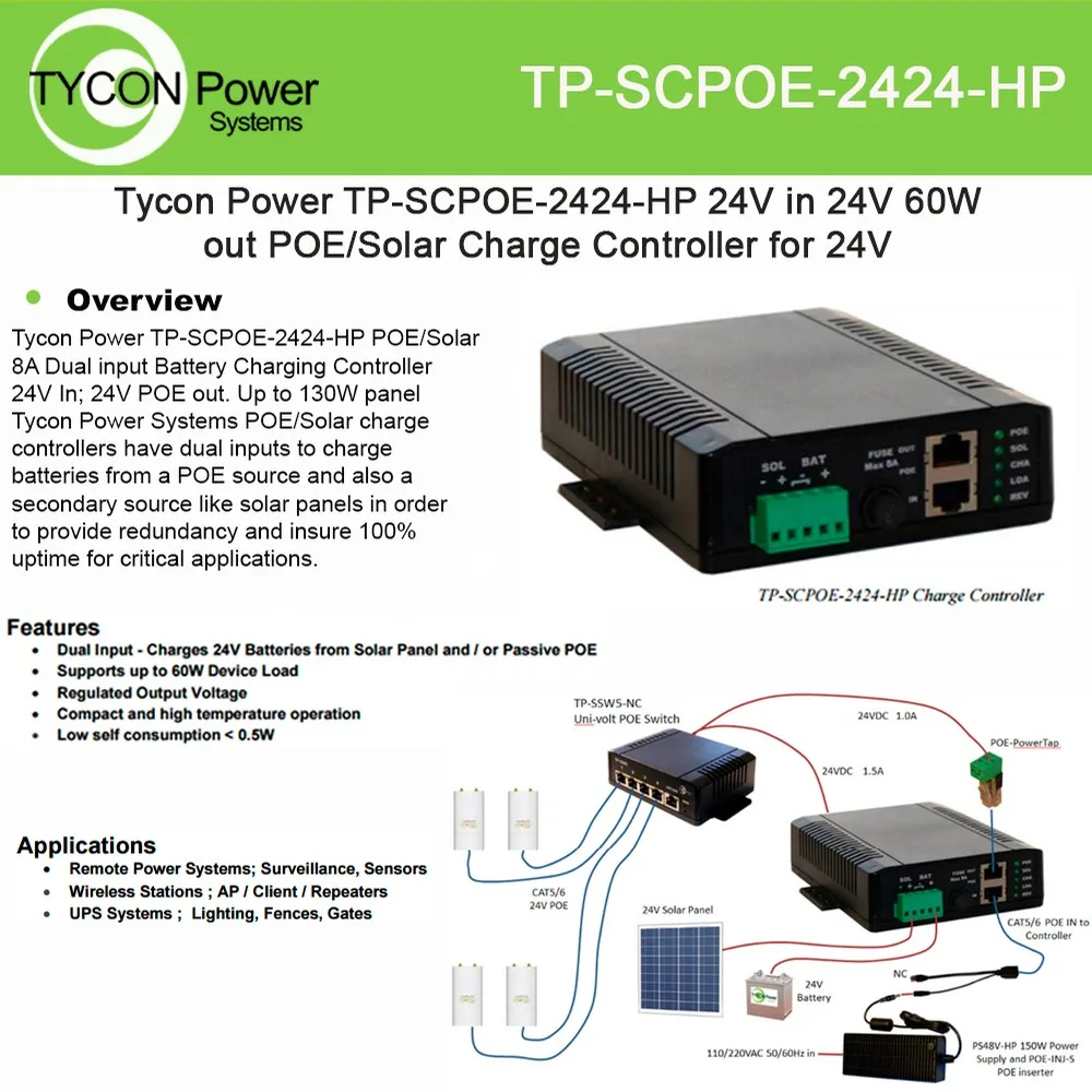 Tycon Power Tycon Power TP-SCPOE-2424-HP 24V 60W dual-input charge controller — product photo