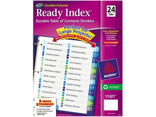 Avery 11321 multicolor double column divider set with 24 tabs