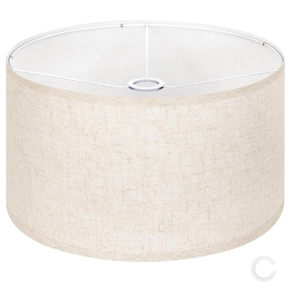 Beige linen drum shade 16"×16"×9" with 1.65" spider fitting