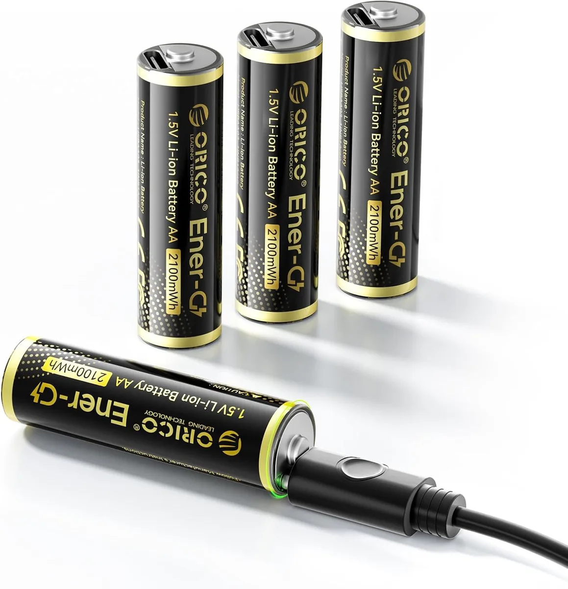 Four AA lithium batteries with USB-C ports, light finish