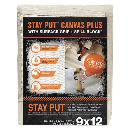 Tan anti-slip canvas drop cloth 12 ft by 9 ft
