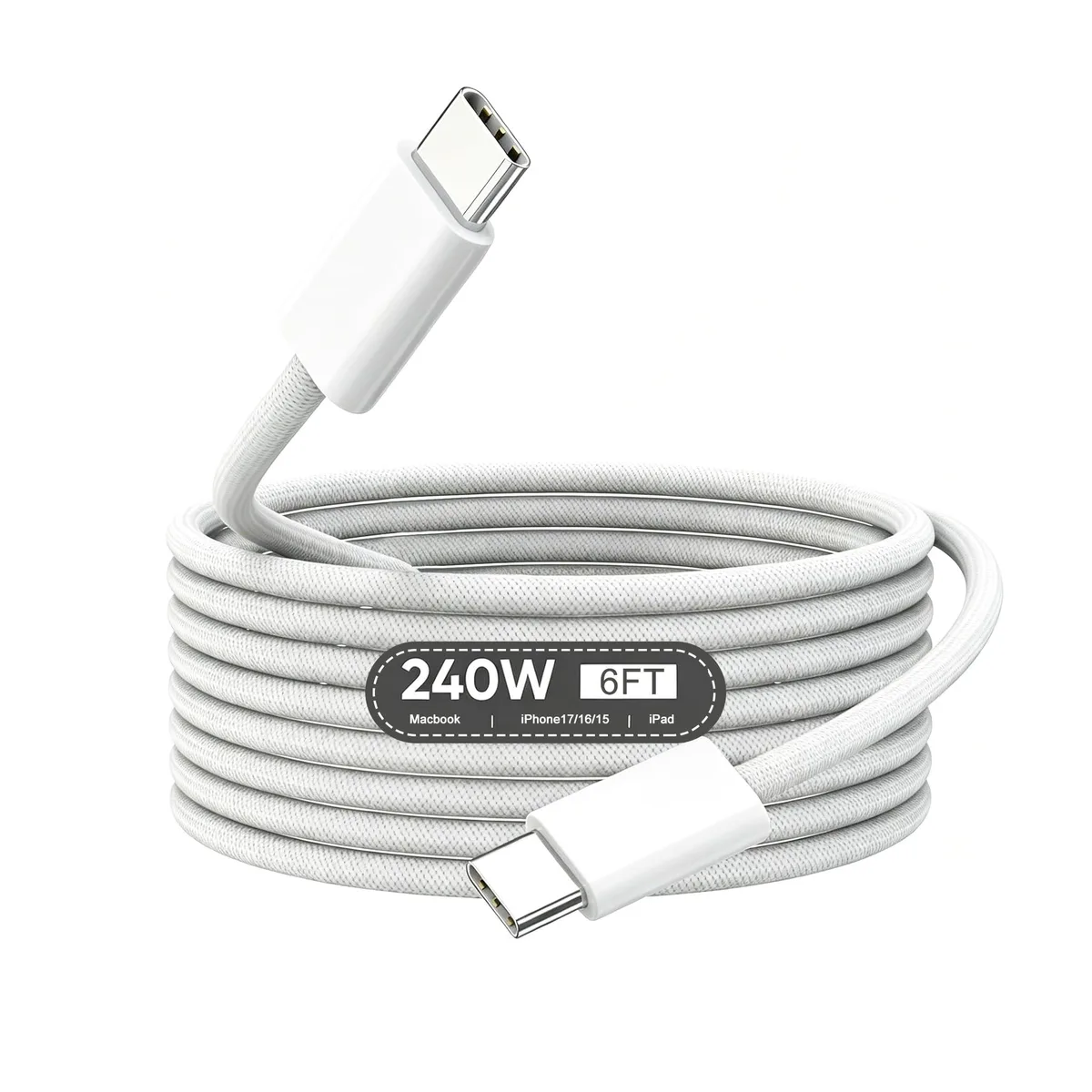 Six-foot woven USB-C cable with metal connectors