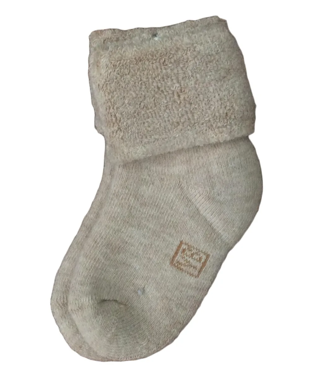 Three pairs of beige wool-blend crew socks for infants 0-6 months