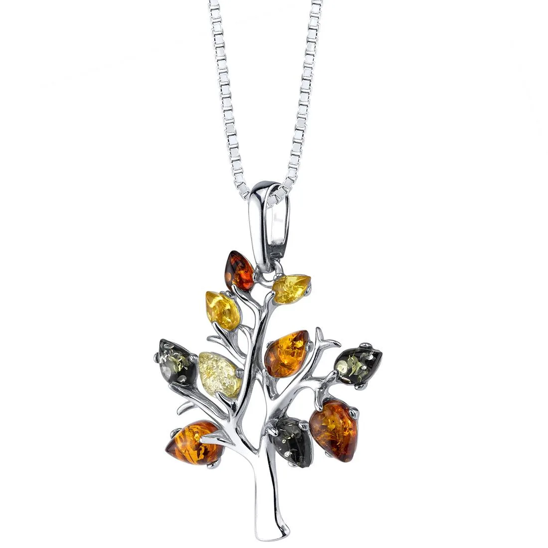 Oravo Oravo Tree of Life Pendant Necklace 925 Silver 10 Amber Colors 18" SP11358 — product photo