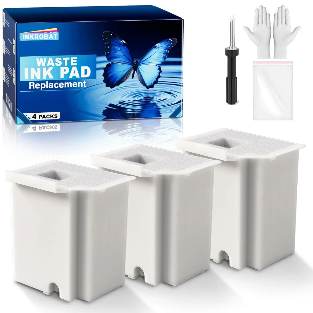 Three rectangular white plastic maintenance boxes with gloves and screwdriver