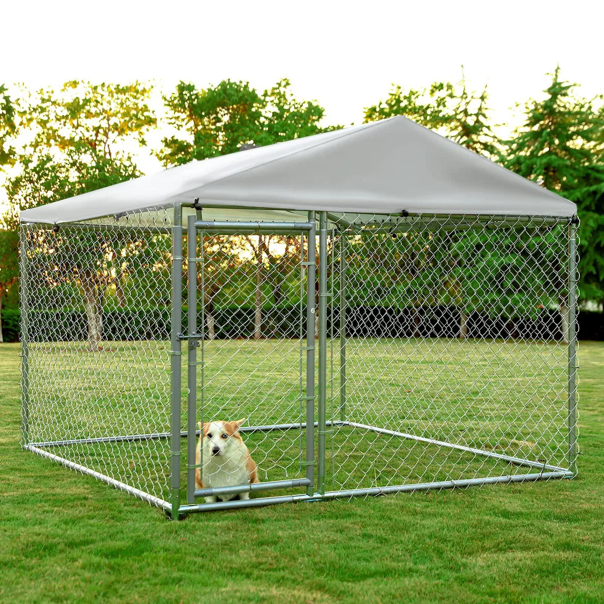 MEETWARM MEETWARM Large Outdoor Dog Kennel 79" x 79" x 63" Silver — product photo