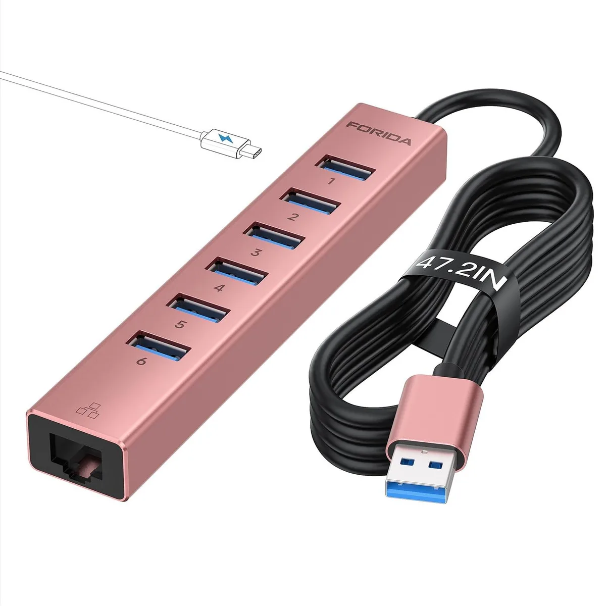 FORIDA FORIDA 8-in-1 USB 3.0 Hub Gigabit Ethernet Rose Gold 2 in 1 accessory — product photo