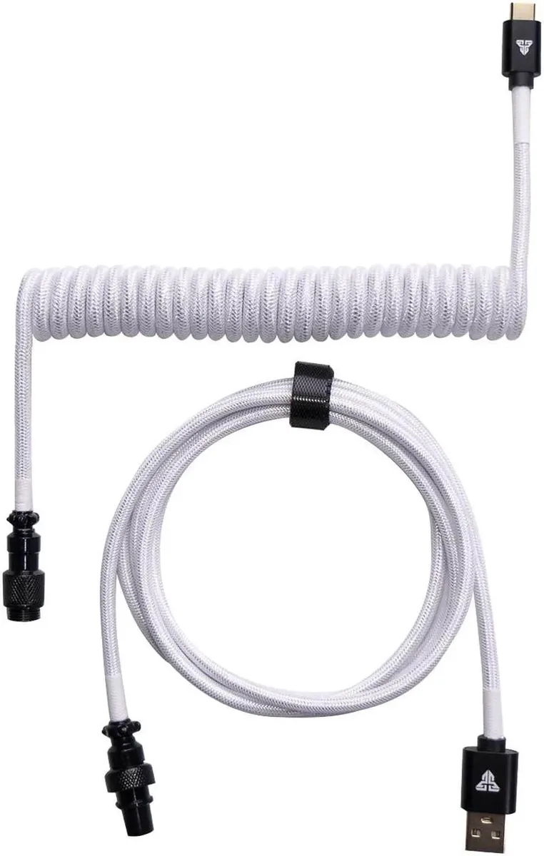 Fantech Fantech AC701 Coiled USB Cable White 179cm 4-Pin GX12 Aviator Double-Sleeved Braided USB-C USB-A 2.0 — product photo