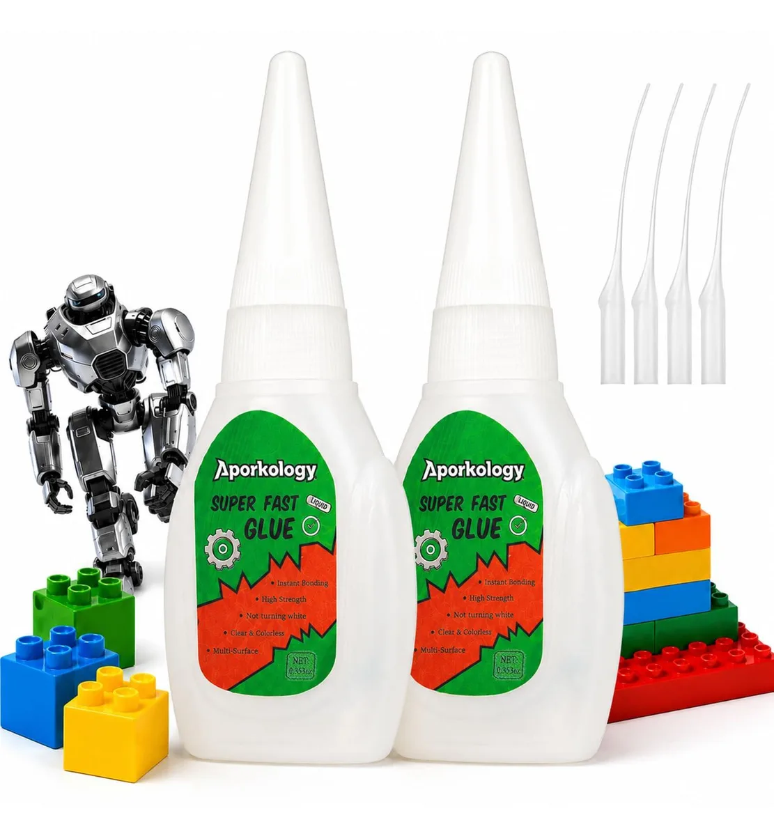 Two small 10g bottles of clear liquid glue with precision tips