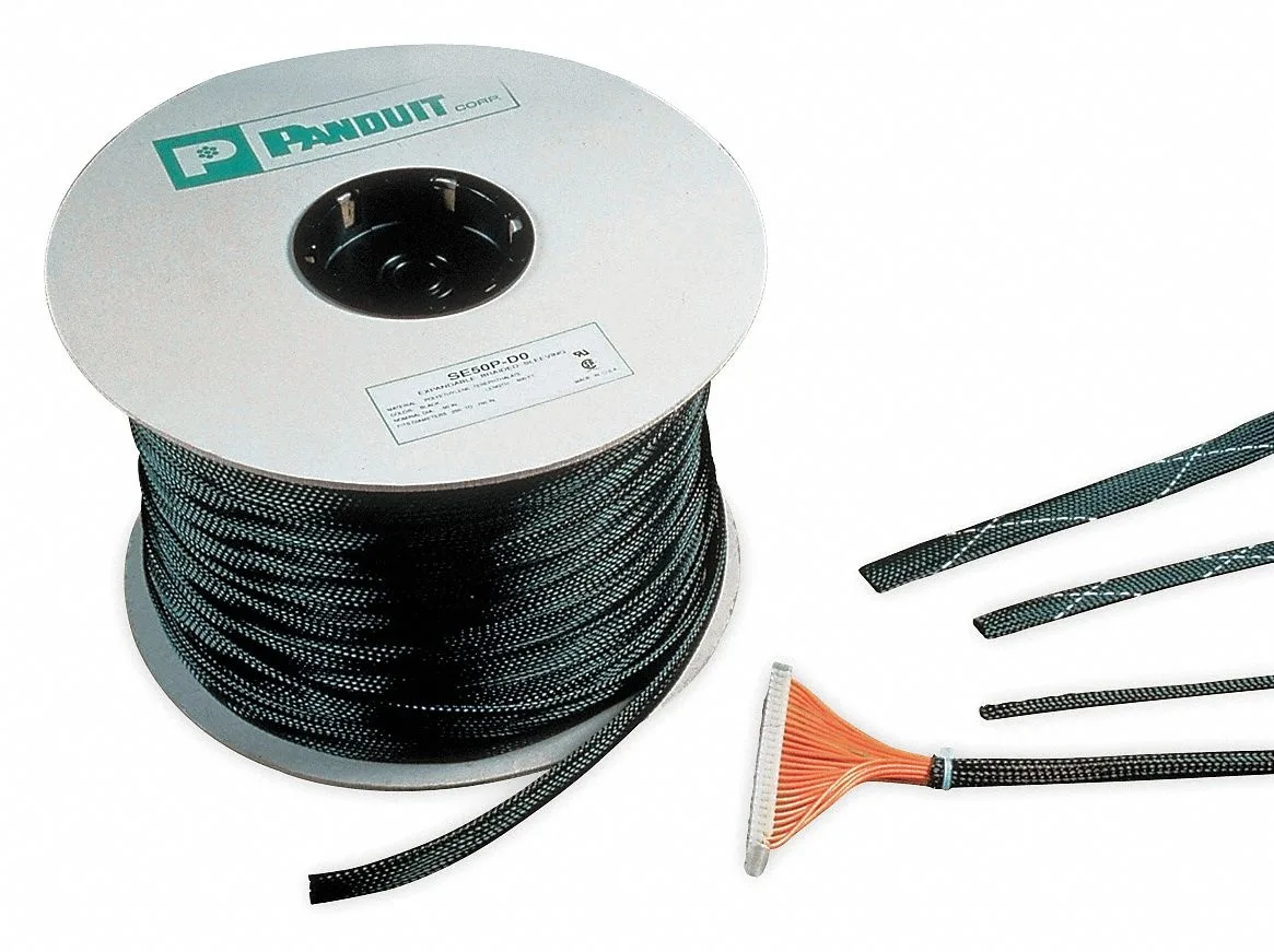 Panduit Panduit SE50PFR-CR0 expandable braided sleeving .500 in 100 ft black — product photo