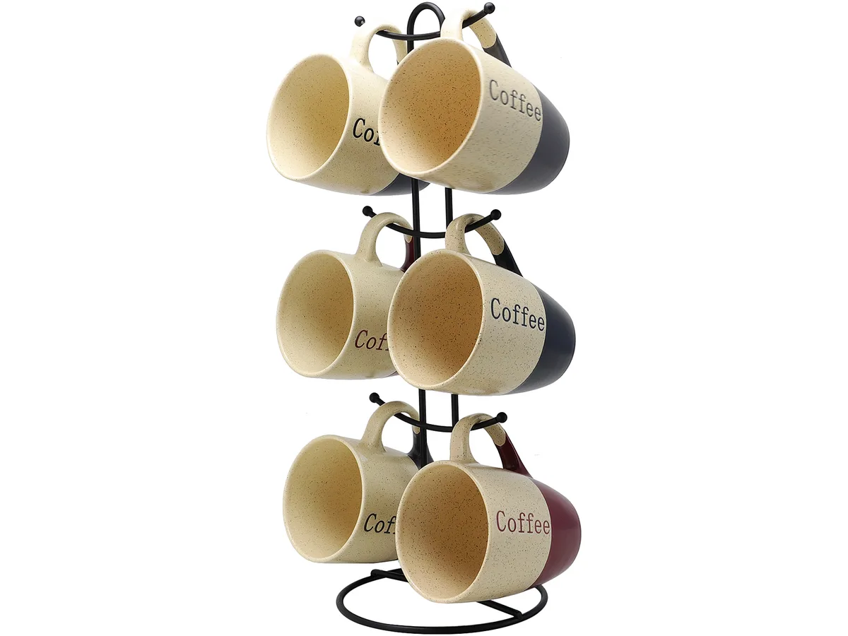 Elama Elama EL-COFFEEHOUSE 6-Piece 12 oz Mug Set with Stand, Assorted Colors drinkware — product photo