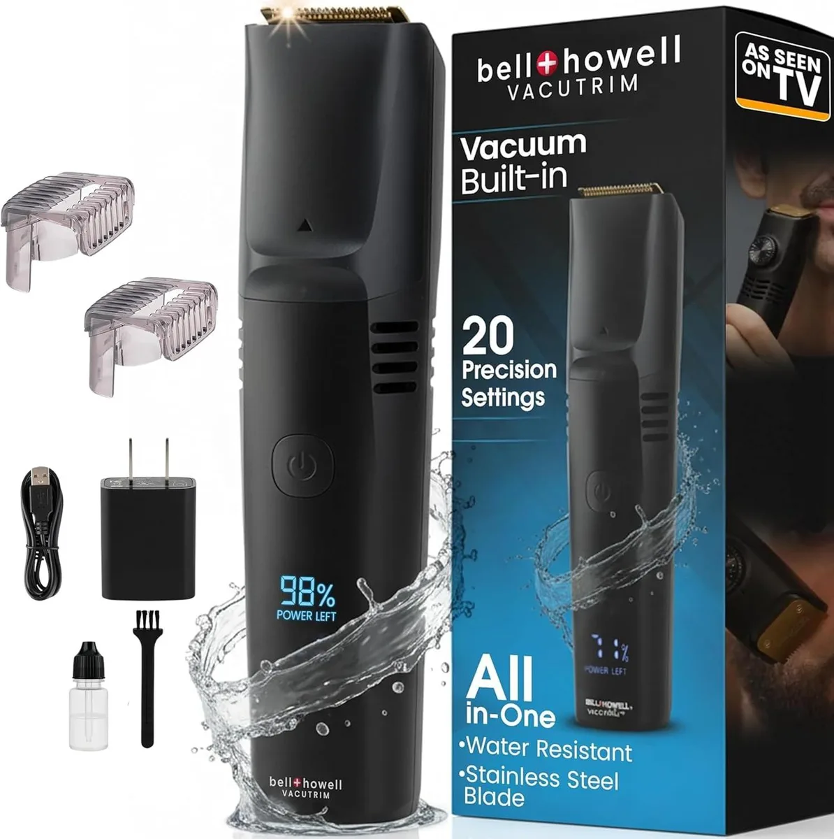 TAURKENAM TAURKENAM Vacutrim Deluxe Cordless Shaver with Built-in Vacuum, 20 Trim Settings, 90 min Runtime, Black — product photo