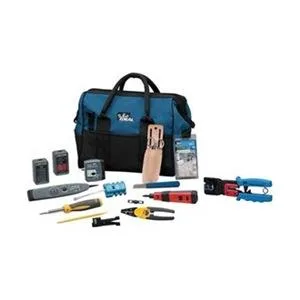 An 11-piece communications tool kit in a storage bag