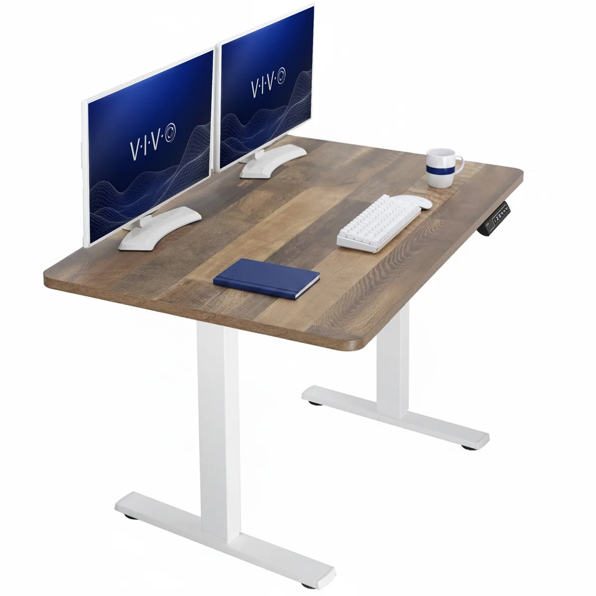 VIVO VIVO Electric 48" x 30" Standing Desk Reclaimed Wood White Frame — product photo