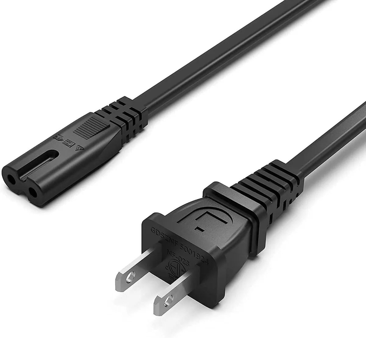 White two-prong AC adapter cable with 4ft length