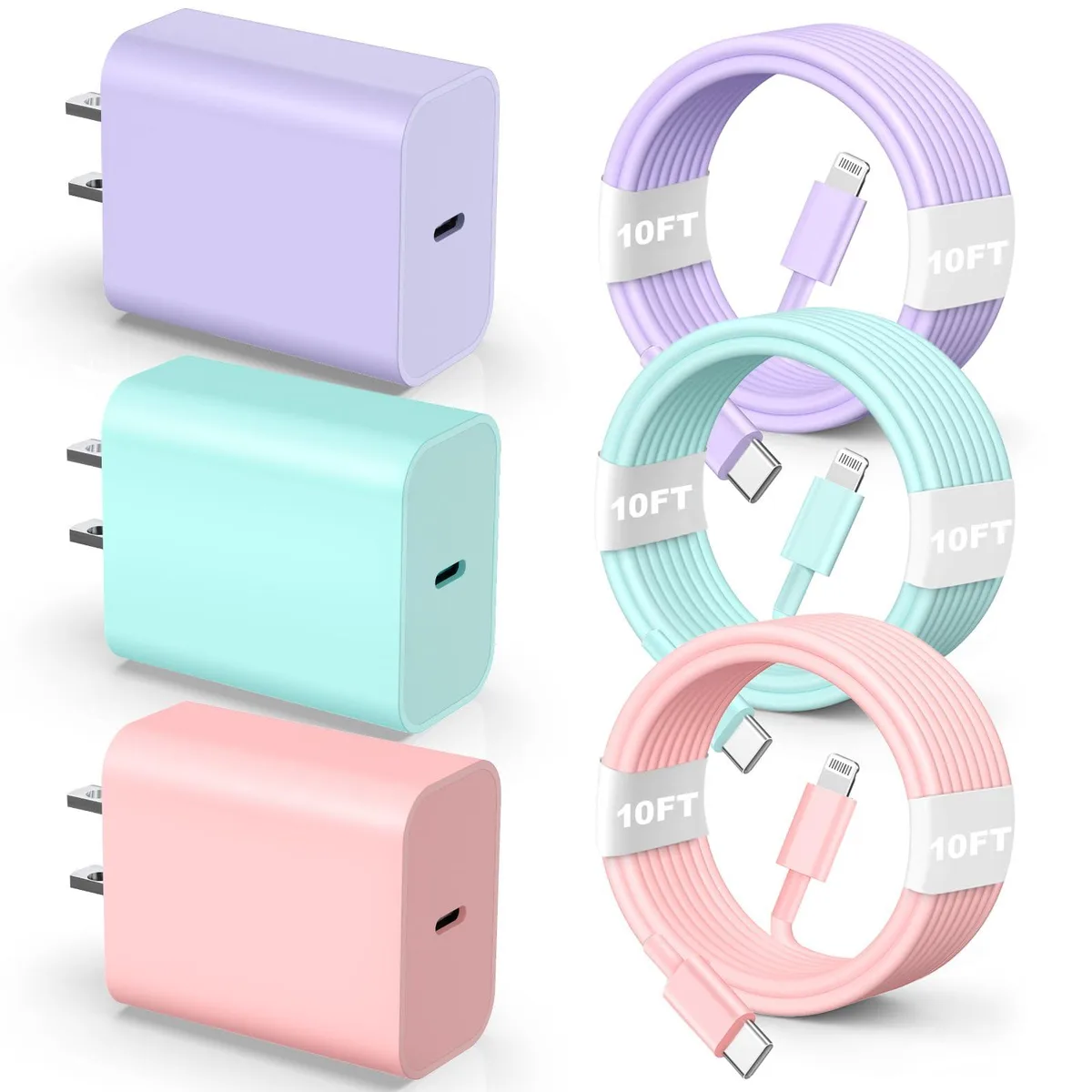 KEHIPI KEHIPI ZYH-J15 USB-C to Lightning Cable 10 ft PurplePinkBlue — product photo