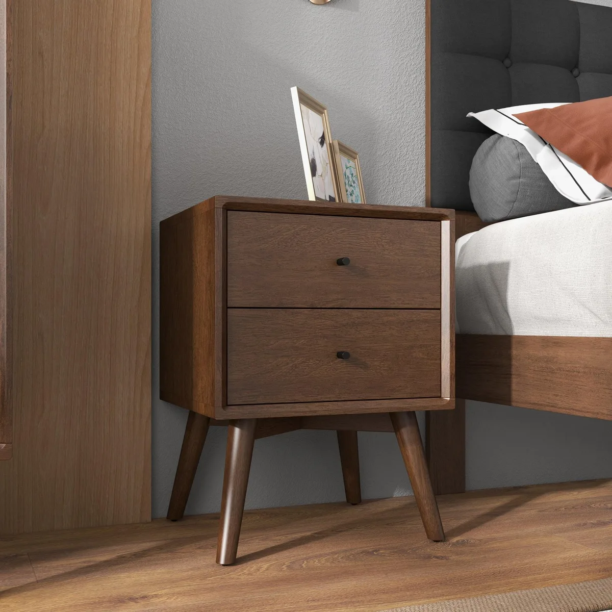tuphen tuphen Caroline Night Stand 2-Drawer Dark Brown Solid Wood 23.6"H x 17.7"W x 15.7"D — product photo