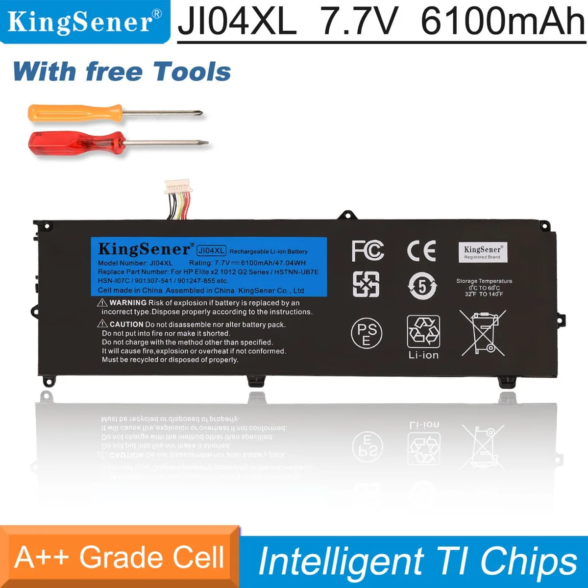 KingSener KingSener JI04XL laptop battery 47.04Wh 6110mAh 7.7V for HP Elite x2 1012 G2 — product photo