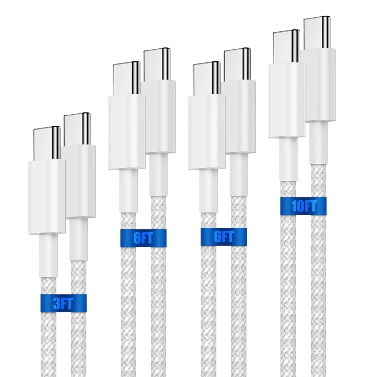 miqpower miqpower 60W USB-C to USB-C Cable 4-Pack 3+6+6+10ft Braided — product photo