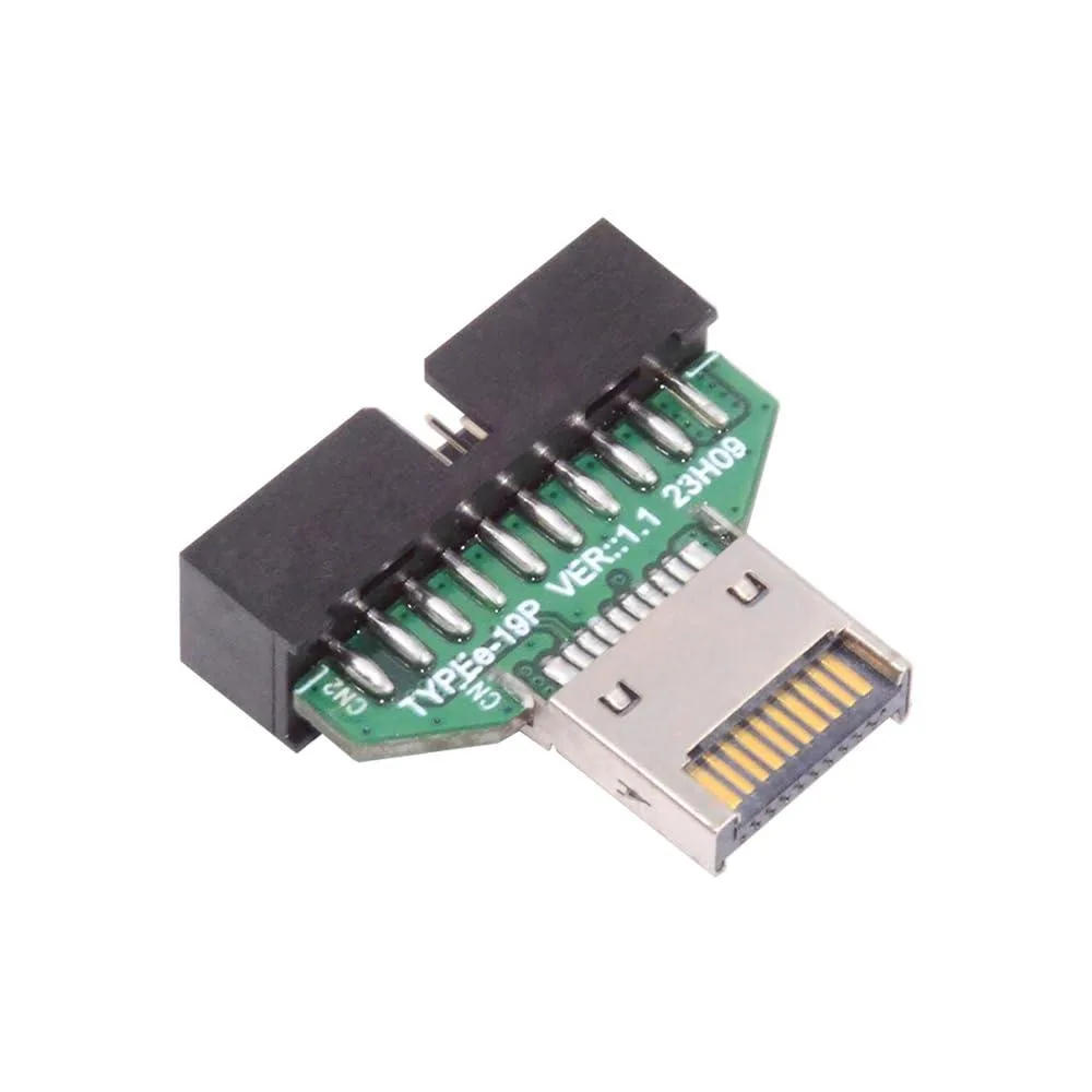 Small rectangular adapter with IDC socket and 20-pin header, black PCB