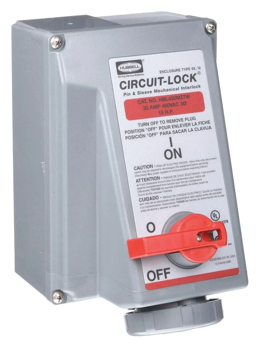 Hubbell Incorporated Hubbell Incorporated HBL430MI7W Watertight Mechanical Interlock 30A 480V 3P4W — product photo