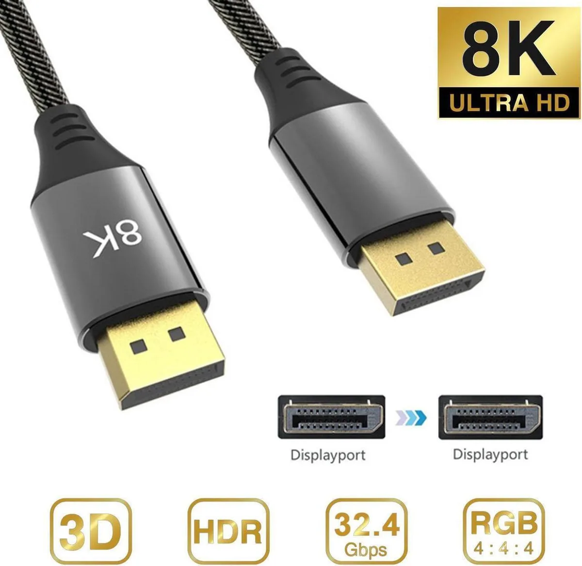 SMUGDESK SMUGDESK DisplayPort 1.4 Cable 10ft 8K@60Hz 4K@144Hz HBR3 32.4Gbps Braided — product photo