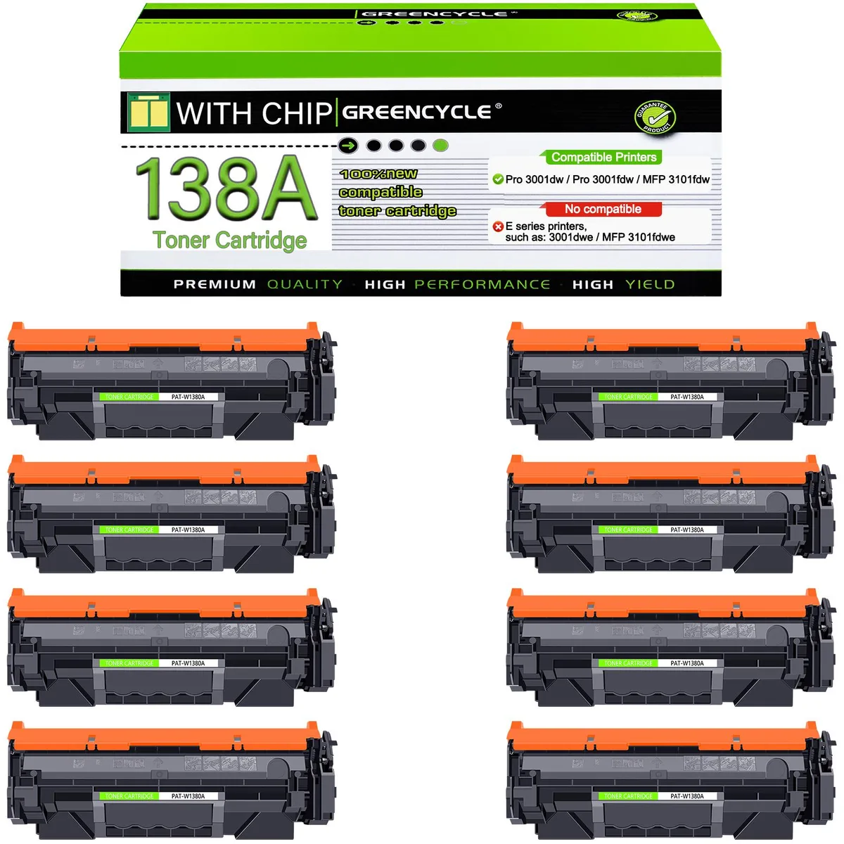 GREENCYCLE GREENCYCLE W1380A toner cartridge 8 pack black 1500 pages — product photo