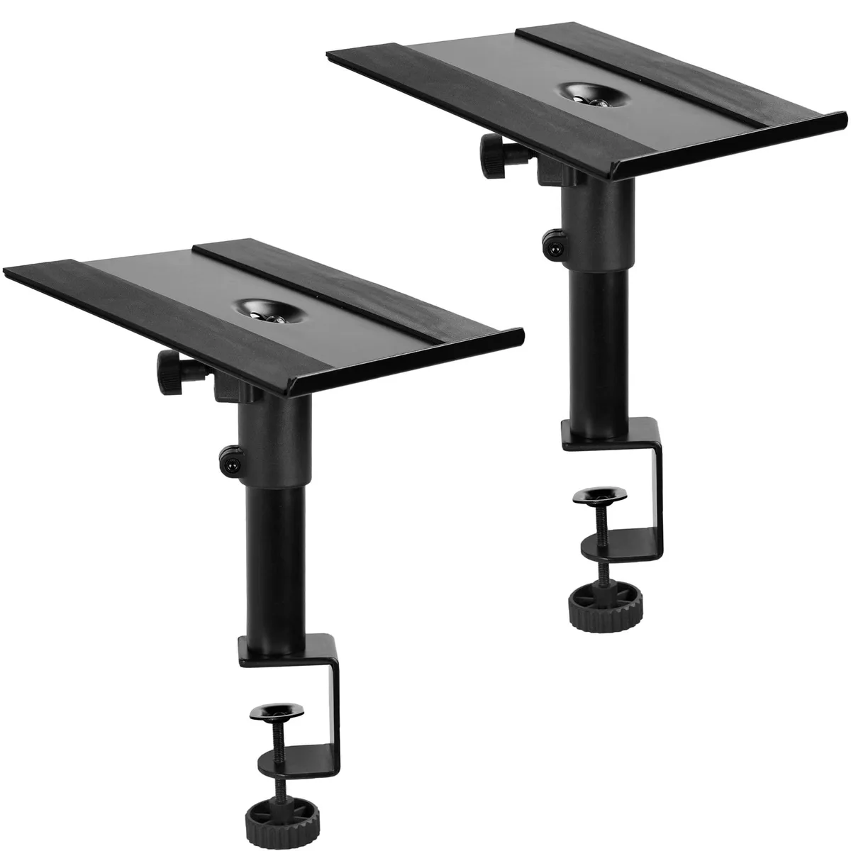 Avid MOUNT-SP01CB Clamp-on Speaker Stands 2 Pack Black 9.5 x 8.8 in Trays 33 lbs — product photo
