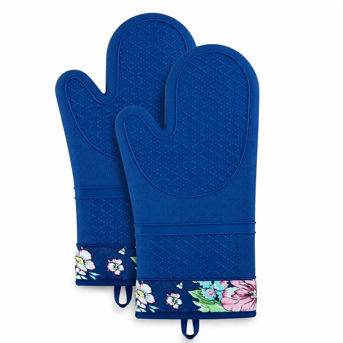  HOMETYGER Silicone Oven Mitts Blue Flora 500°F — product photo