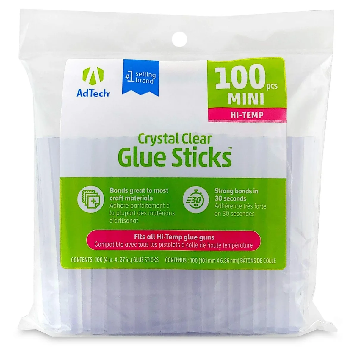 Clear cylindrical glue sticks in a can, 100 count