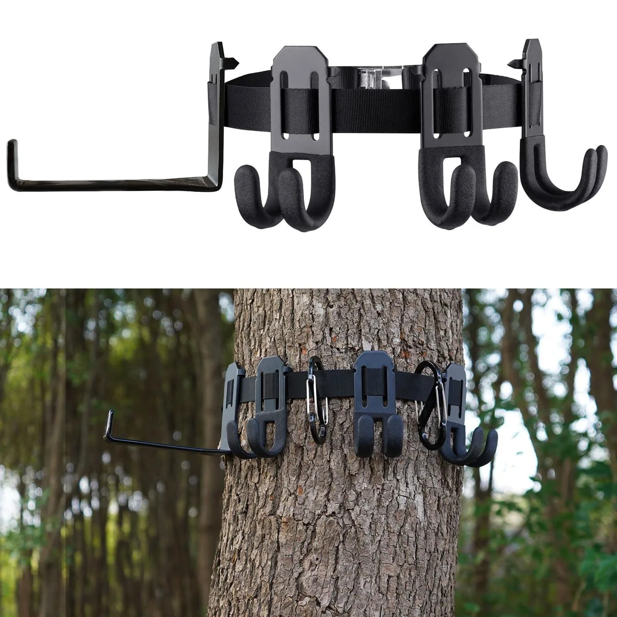 DNBeffulgent DNBeffulgent Tree Stand Strap Gear Hangers 3 Hooks 1 Bow Hanger 60in Strap 20in Tree 50lb Capacity Black — product photo