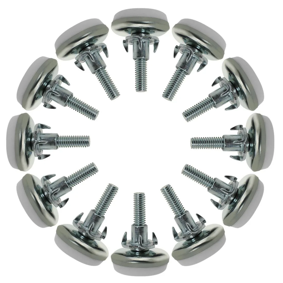 Twelve M6 adjustable leveling feet with 25mm thread and 30mm plastic bases