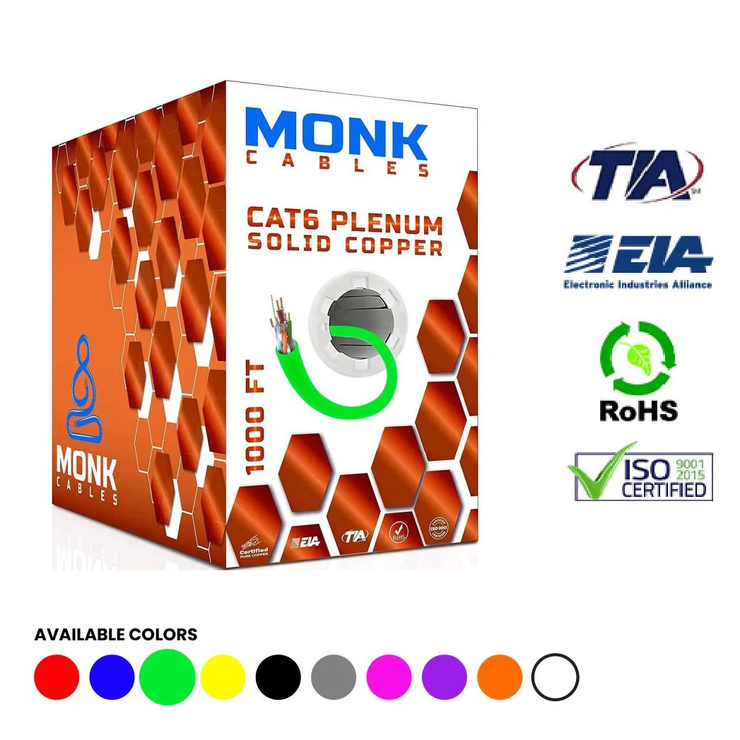 Monk Cables Monk Cables MC-C6-BC-BL Cat 6 Plenum 1000ft Green — product photo
