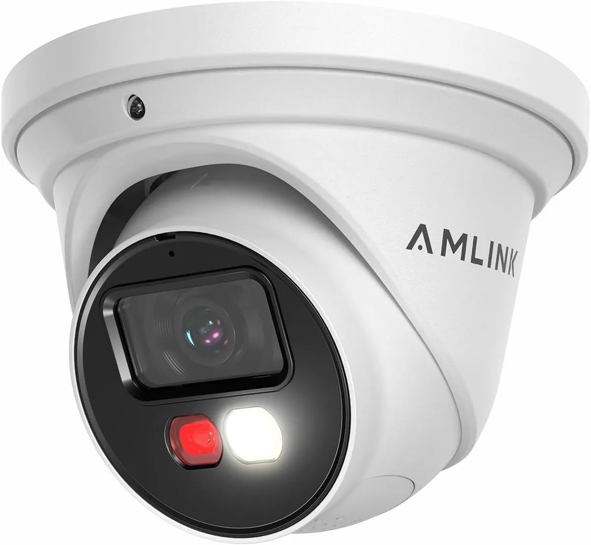 White metal turret camera with built-in microphone and speaker, IP67 rated for outdoor use