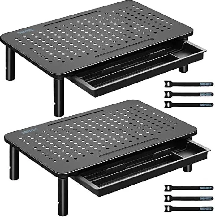 TAURKENAM TAURKENAM 2-Pack Monitor Stand Riser with Drawer, 3 Height Adjustable — product photo