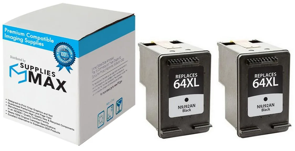SuppliesMax SuppliesMax HP 64XL Black Ink Cartridge 2 Pack 600 Pages — product photo
