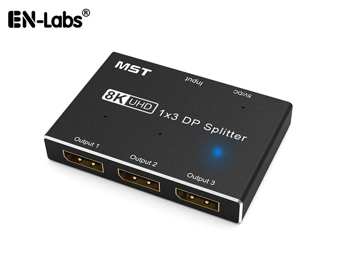 EN-Labs EN-Labs 1×3 DisplayPort Splitter 8K@30Hz 4K@120Hz MST SST Hub audio video converter — product photo