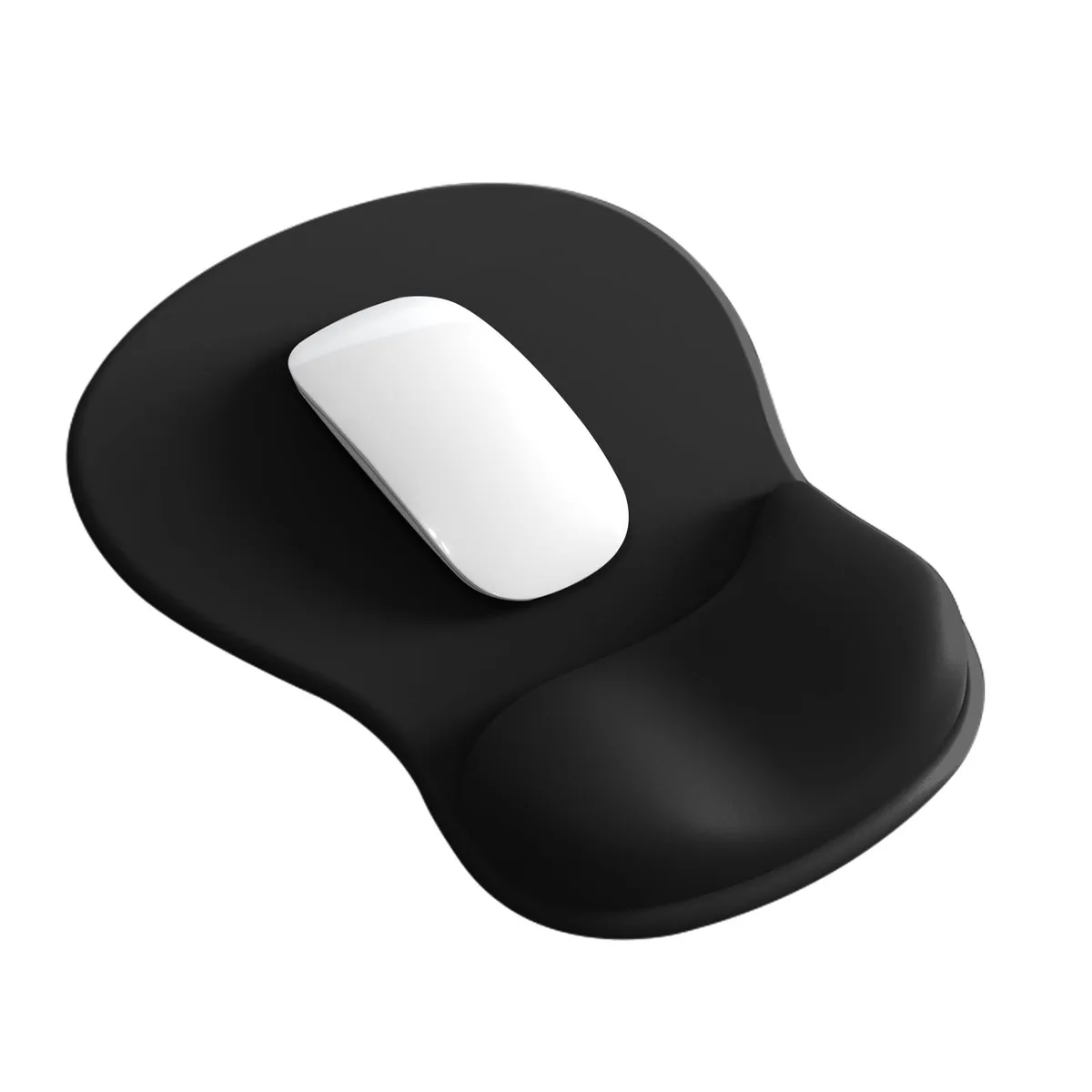 Rectangular black mouse pad with integrated gel wrist rest and non-slip base