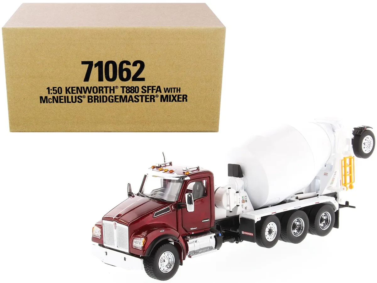 DieCast Masters DieCast Masters Kenworth T880 SFFA McNeilus Bridgemaster Mixer 1/50 Radiant Red White — product photo