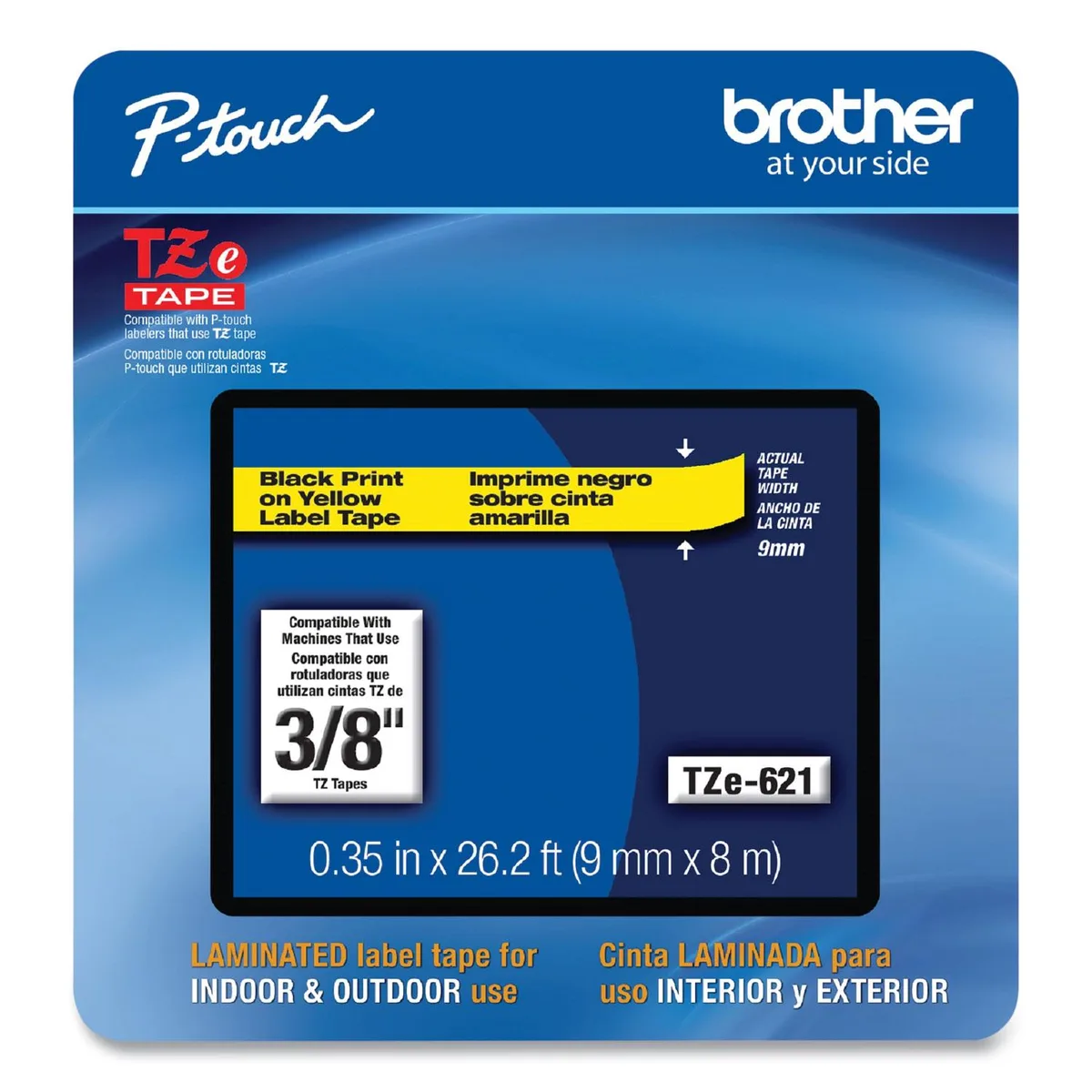 Brother Brother TZE621CS label tape 0.35" x 26.2' yellow/black — product photo