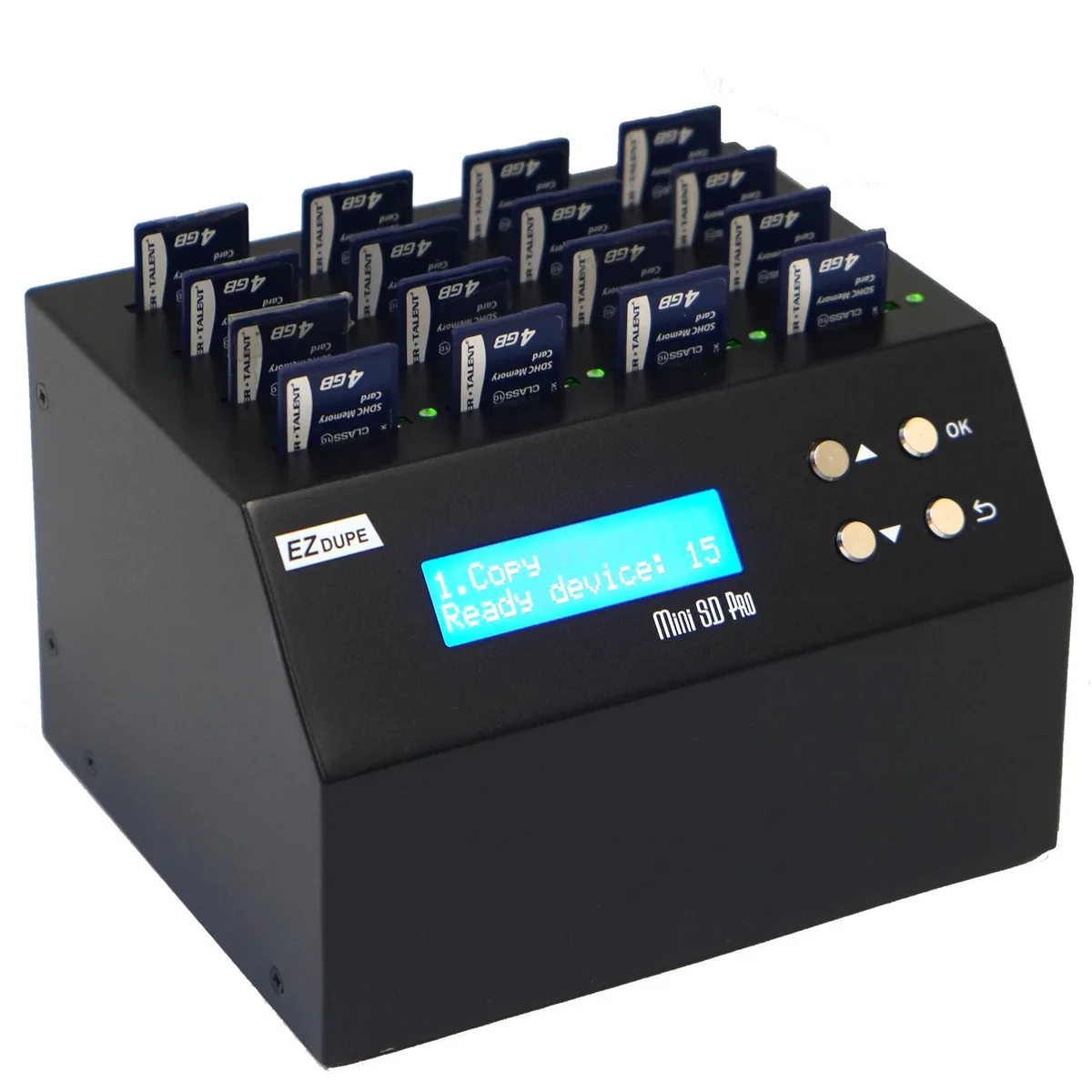 EZ Dupe, Inc. EZ Dupe, Inc. DM-FD0-8SD15B 15-target SD/MicroSD duplicator 25MB/s 128M buffer — product photo