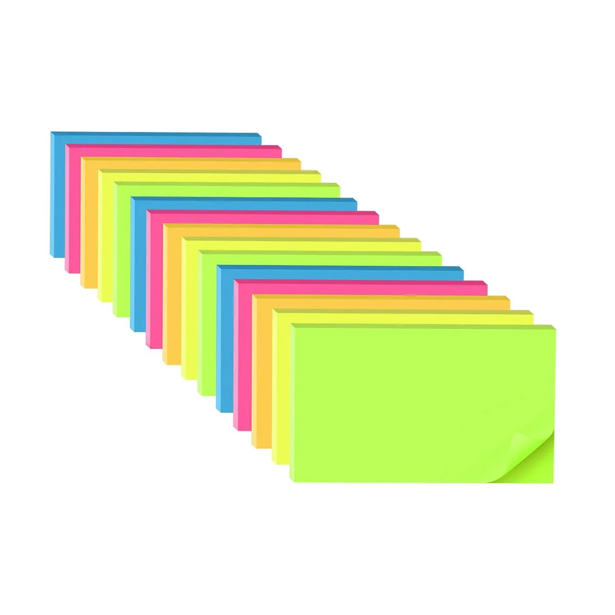 Fifteen bright yellow 3x5 inch sticky note pads stacked together