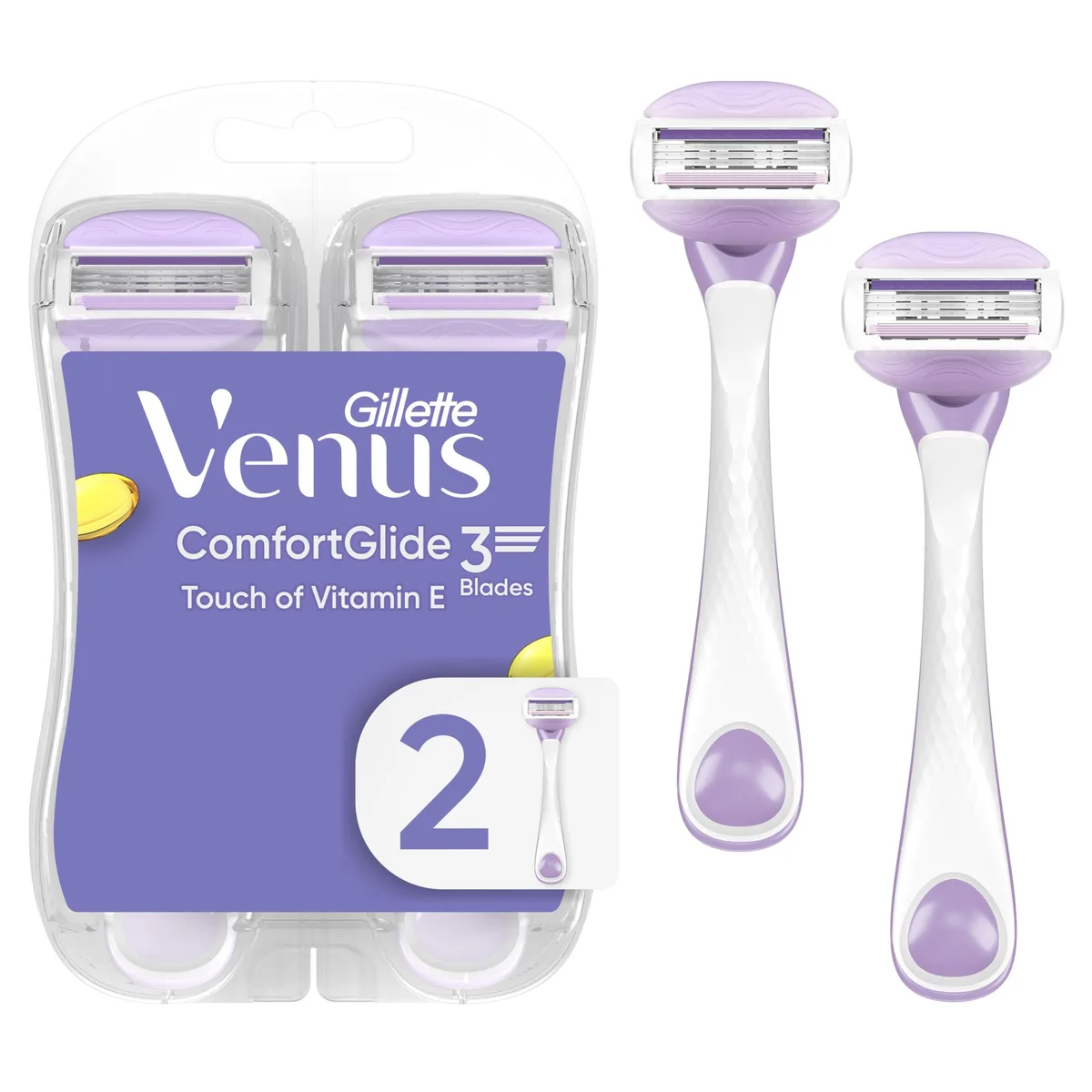 No Sew No Sew Gillette Venus ComfortGlide Touch of Vitamin E Disposable Razor 3 Blades 2ct shavers for women — product photo
