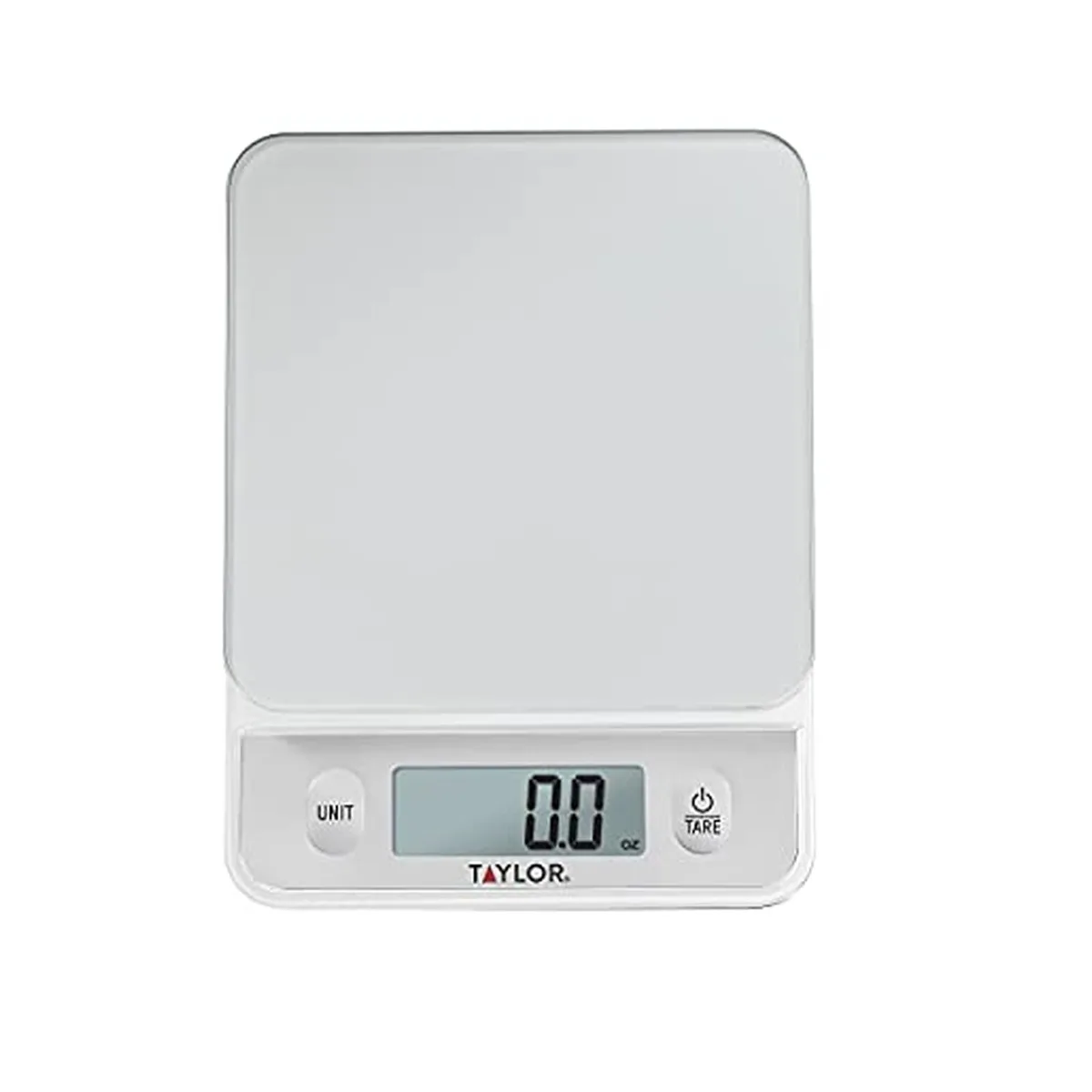 Twelve silver glass-top digital scales in a pack