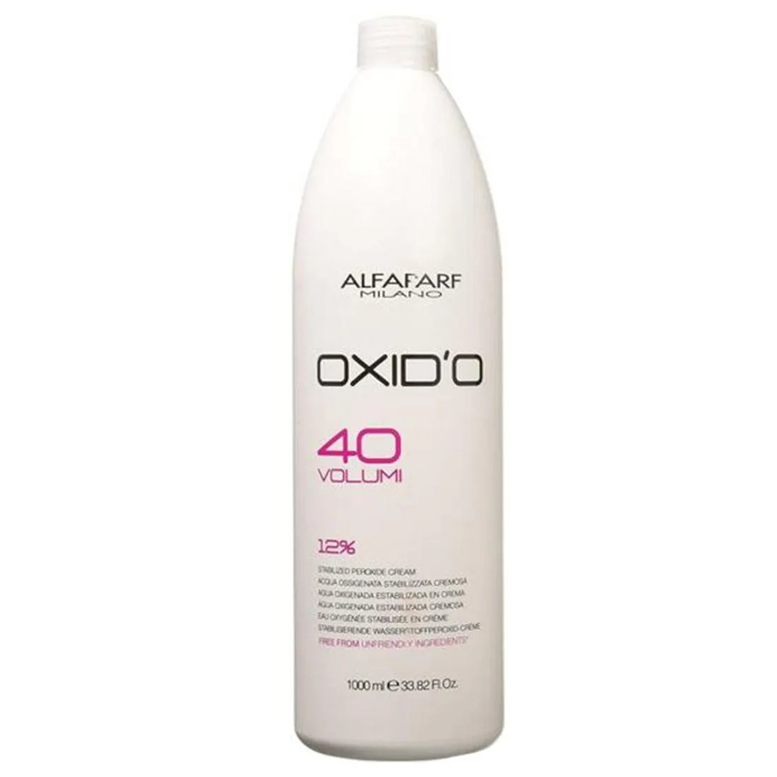 White 1000 ml plastic bottle with screw cap and 40 volume label