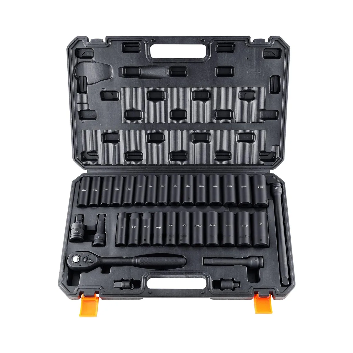 VEVOR VEVOR 33-Piece 1/2" Drive Impact Socket Set SAE 3/8"-1" Metric 10-24mm Cr-V Alloy Steel — product photo