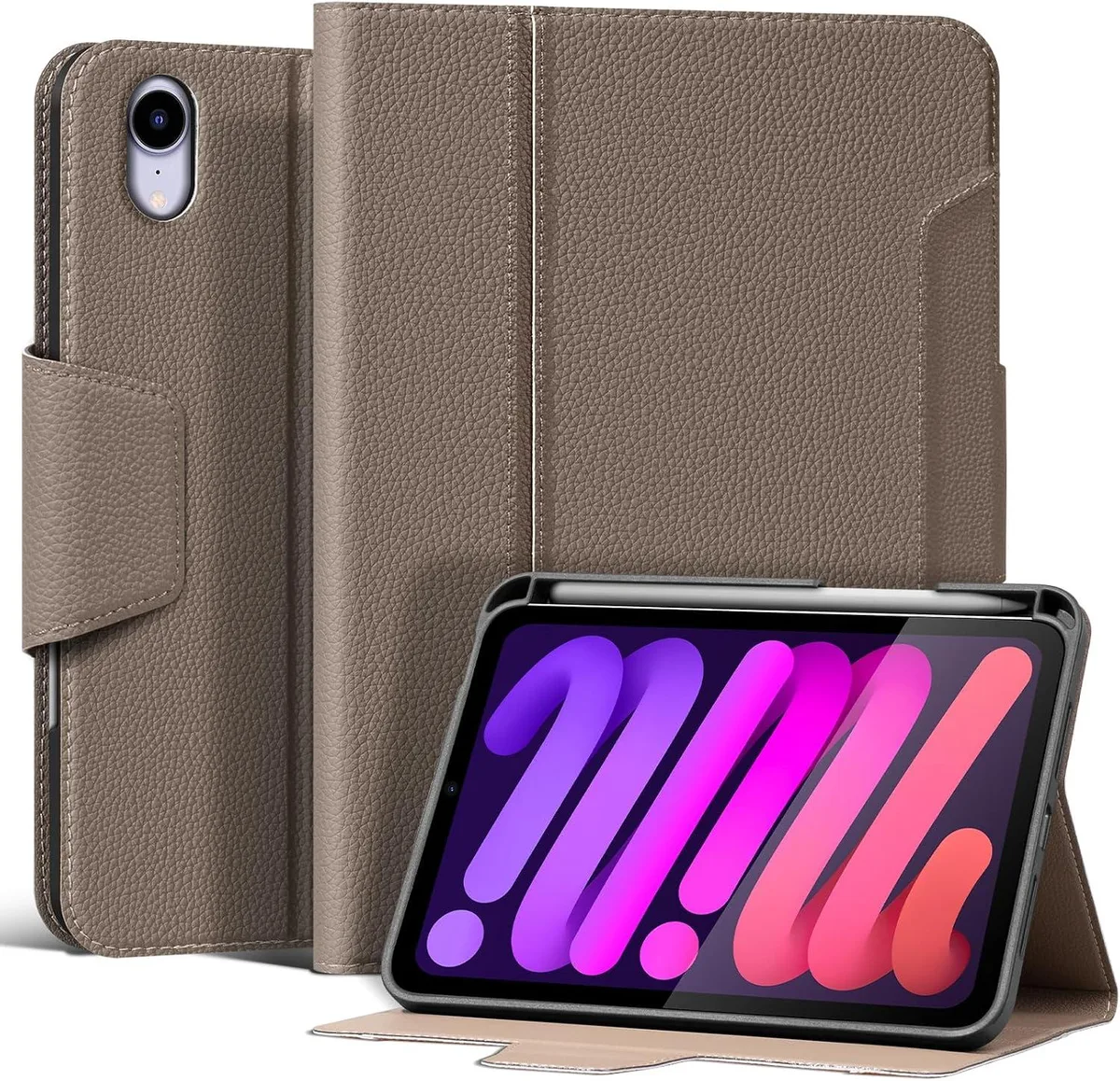 Kootion Kootion iPad mini 6/7 Case with Pencil Holder Buckle Gray Brown — product photo