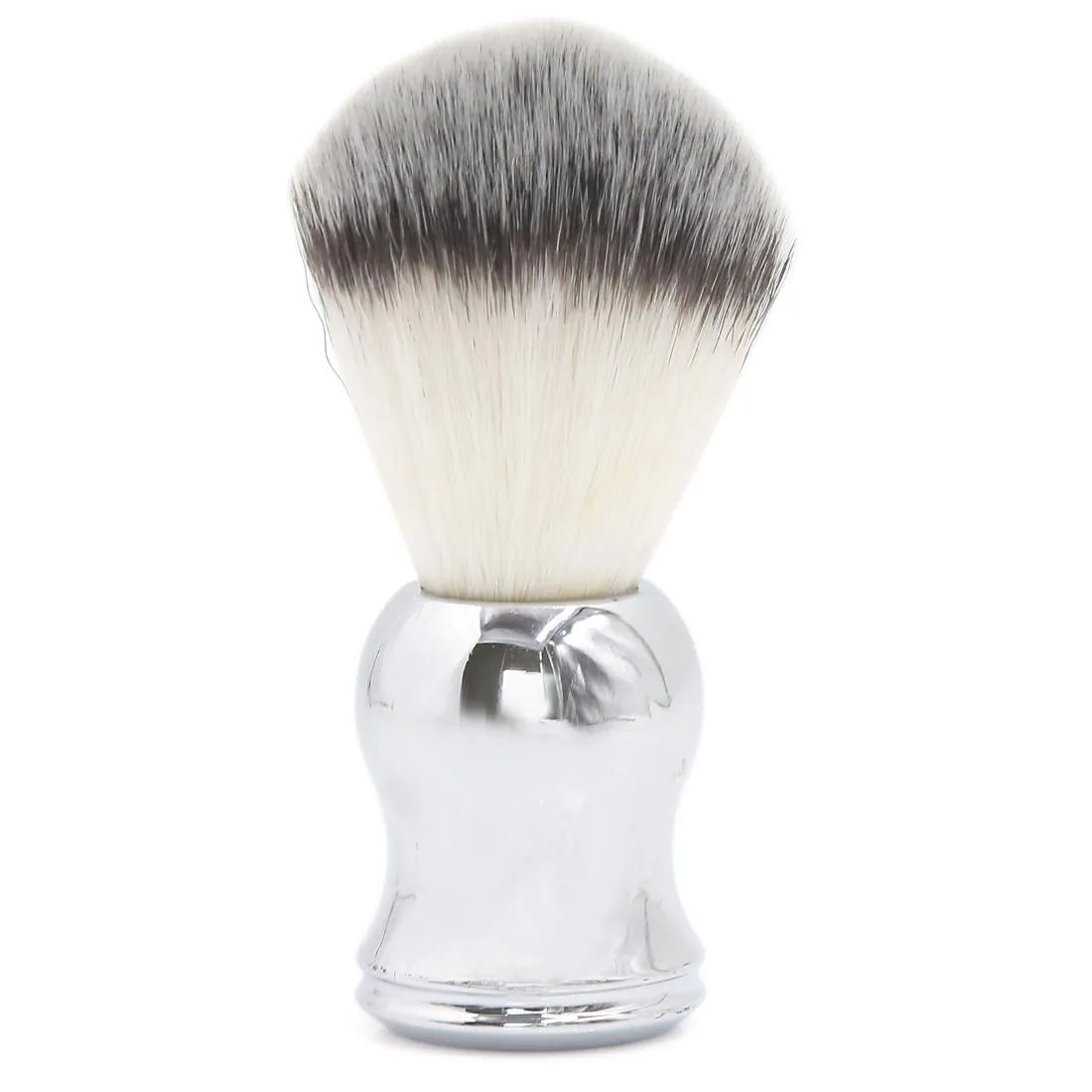 Soft nylon bristle shaving brush with chrome waist handle and stand