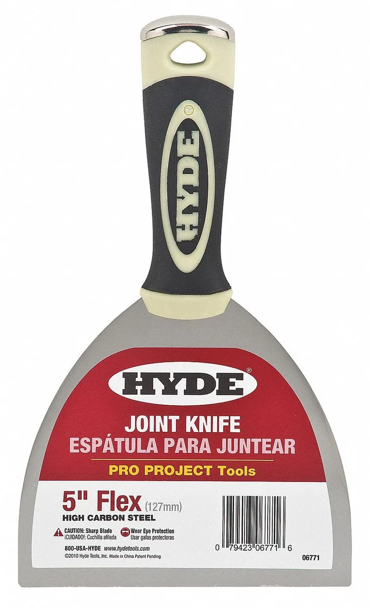 Hyde 06771 flexible joint knife 5in carbon steel blade black cream soft grip handle