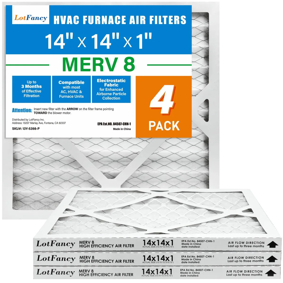  Metra 14x14x1 MERV 8 Air Filter 4-Pack 13.75x13.75x.75 — product photo